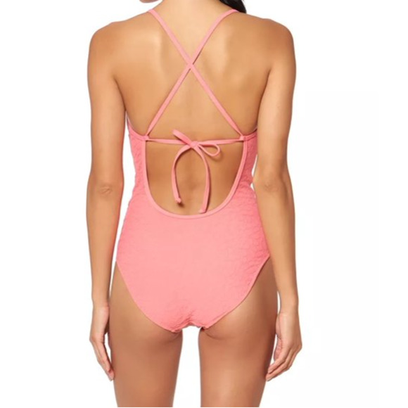 Jessica Simpson MELON Rose Bay Textured Jacquard One-Piece Swimsuit Medium NWT - Picture 2 of 5